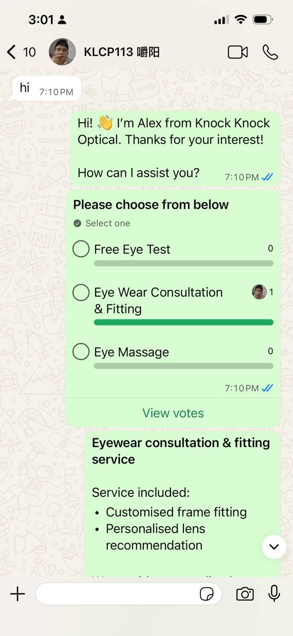 WhatsApp poll response triggering automated workflow